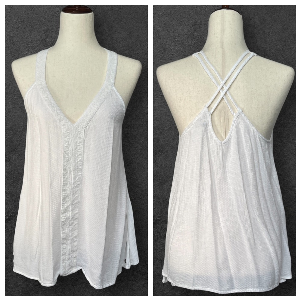 Roxy White Tank Top Criss Cross Back V Neck Sleeveless Casual Medium Y2K‎ Beach